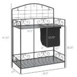 Outsunny Potting Worktable Steel Work Surface with Large Inbuilt Sack Cover 5 Hanging Hooks Storage Shelf - Image 3