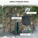 Outsunny Potting Worktable Steel Work Surface with Large Inbuilt Sack Cover 5 Hanging Hooks Storage Shelf - Image 4