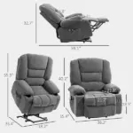 Power Lift Chair, Electric Recliner Chair with Vibration Massage, Heat, Side Pockets, Quick Assembly, Charcoal Gray - Image 3