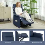 Power Lift Chair for Elderly, Fabric Recliner Sofa with Remote Control, Side Pockets, Quick Assembly, Deep Blue - Image 8