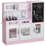 Pretend Play Kitchen, Kids Kitchen Playset with Play Phone, Chalkboard, Towel Rack and Ice Maker for 3-8 Years Pink - Image 11