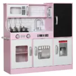 Pretend Play Kitchen, Kids Kitchen Playset with Play Phone, Chalkboard, Towel Rack and Ice Maker for 3-8 Years Pink