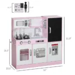 Pretend Play Kitchen, Kids Kitchen Playset with Play Phone, Chalkboard, Towel Rack and Ice Maker for 3-8 Years Pink - Image 3