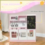 Pretend Play Kitchen, Kids Kitchen Playset with Play Phone, Chalkboard, Towel Rack and Ice Maker for 3-8 Years Pink - Image 4