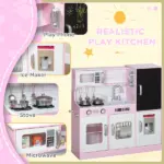 Pretend Play Kitchen, Kids Kitchen Playset with Play Phone, Chalkboard, Towel Rack and Ice Maker for 3-8 Years Pink - Image 5
