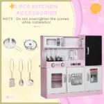 Pretend Play Kitchen, Kids Kitchen Playset with Play Phone, Chalkboard, Towel Rack and Ice Maker for 3-8 Years Pink - Image 7