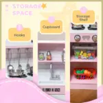 Pretend Play Kitchen, Kids Kitchen Playset with Play Phone, Chalkboard, Towel Rack and Ice Maker for 3-8 Years Pink - Image 8