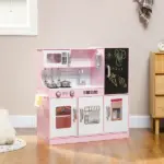 Pretend Play Kitchen, Kids Kitchen Playset with Play Phone, Chalkboard, Towel Rack and Ice Maker for 3-8 Years Pink - Image 10
