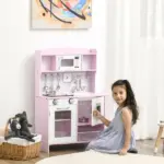 Pretend Play Kitchen with Sound Effects and Stove Lights, Kids Kitchen Playset with Storage, Water Dispenser Preschool and Kindergarten Gift for 3-6 Years Old, Pink - Image 2