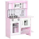 Pretend Play Kitchen with Sound Effects and Stove Lights, Kids Kitchen Playset with Storage, Water Dispenser Preschool and Kindergarten Gift for 3-6 Years Old, Pink - Image 11