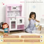 Pretend Play Kitchen with Sound Effects and Stove Lights, Kids Kitchen Playset with Storage, Water Dispenser Preschool and Kindergarten Gift for 3-6 Years Old, Pink - Image 6