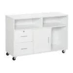 HOMCOM Printer Stand Home Office Mobile Cabinet Organizer Desktop with Caster Wheels, 2 Locking Breaks and Drawer, White