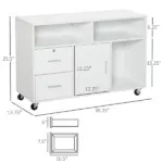 HOMCOM Printer Stand Home Office Mobile Cabinet Organizer Desktop with Caster Wheels, 2 Locking Breaks and Drawer, White - Image 3