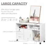 HOMCOM Printer Stand Home Office Mobile Cabinet Organizer Desktop with Caster Wheels, 2 Locking Breaks and Drawer, White - Image 4