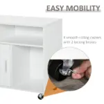 HOMCOM Printer Stand Home Office Mobile Cabinet Organizer Desktop with Caster Wheels, 2 Locking Breaks and Drawer, White - Image 5