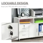 HOMCOM Printer Stand Home Office Mobile Cabinet Organizer Desktop with Caster Wheels, 2 Locking Breaks and Drawer, White - Image 6