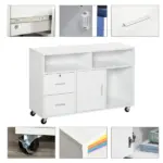 HOMCOM Printer Stand Home Office Mobile Cabinet Organizer Desktop with Caster Wheels, 2 Locking Breaks and Drawer, White - Image 7
