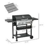 Propane Gas Grill 4+1 Burner 40000 BTU BBQ Trolley with Warming Rack Shelves Bottle Opener Thermometer - Image 3