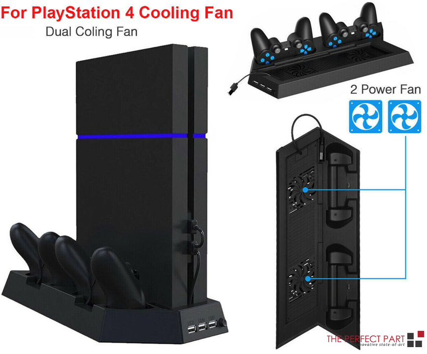 PS4 Vertical Cooling Stand with Dual Controller Charging Dock and USB Hub