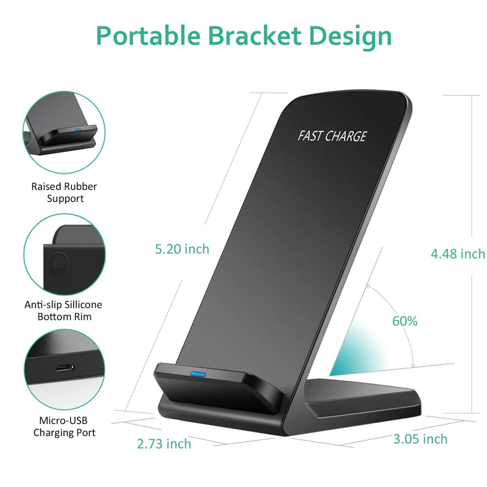 Qi Wireless Fast Charging Pad Stand for iPhone and Samsung Galaxy