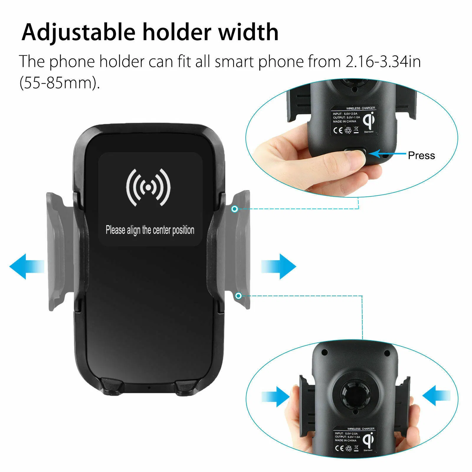 Qi Wireless Fast Charging Car Phone Mount and Charger 2 in 1