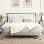 HOMCOM Queen Bed Frame with Headboard Queen Platform Bed Frame with Wooden Slats No Box Spring Needed Easy Assembly Gray - Image 2