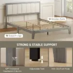 HOMCOM Queen Bed Frame with Headboard Queen Platform Bed Frame with Wooden Slats No Box Spring Needed Easy Assembly Gray - Image 6