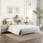 HOMCOM Queen Bed Frame with Headboard Queen Platform Bed Frame with Wooden Slats No Box Spring Needed Easy Assembly Gray - Image 7