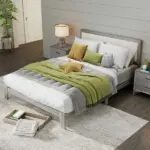 HOMCOM Queen Bed Frame with Headboard Queen Platform Bed Frame with Wooden Slats No Box Spring Needed Easy Assembly Gray - Image 9