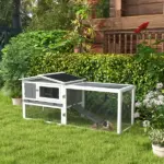 Rabbit Cage Outdoor, 2 Levels Bunny Hutch Outdoor Rabbit Pen w Slide Out Tray Detachable Run Small Animal House Light Grey - Image 2