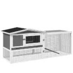 Rabbit Cage Outdoor, 2 Levels Bunny Hutch Outdoor Rabbit Pen w Slide Out Tray Detachable Run Small Animal House Light Grey - Image 11