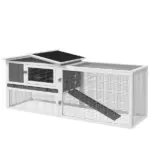 Rabbit Cage Outdoor, 2 Levels Bunny Hutch Outdoor Rabbit Pen w Slide Out Tray Detachable Run Small Animal House Light Grey