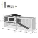 Rabbit Cage Outdoor, 2 Levels Bunny Hutch Outdoor Rabbit Pen w Slide Out Tray Detachable Run Small Animal House Light Grey - Image 3