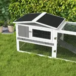 Rabbit Cage Outdoor, 2 Levels Bunny Hutch Outdoor Rabbit Pen w Slide Out Tray Detachable Run Small Animal House Light Grey - Image 9