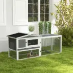 Rabbit Cage Outdoor, 2 Levels Bunny Hutch Outdoor Rabbit Pen w Slide Out Tray Detachable Run Small Animal House Light Grey - Image 10