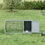Rabbit Cage Outdoor, Wooden Rabbit Hutch 46x24 Outdoor Small Animal House with Run Ventilating Wire Gray - Image 2