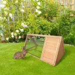 PawHut Rabbit Cage Wooden A-Frame 46x24 Outdoor Small Animal Hutch with Run Ventilating Wire Yellow - Image 2
