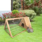 PawHut Rabbit Cage Wooden A-Frame 46x24 Outdoor Small Animal Hutch with Run Ventilating Wire Yellow - Image 10