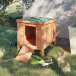PawHut Rabbit House Small Wooden Hutch Cage Openable Waterproof Roof Bunny Guinea Pig Indoor Outdoor Natural - Image 2