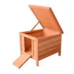 PawHut Rabbit House Small Wooden Hutch Cage Openable Waterproof Roof Bunny Guinea Pig Indoor Outdoor Natural - Image 8