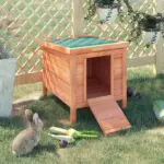 PawHut Rabbit House Small Wooden Hutch Cage Openable Waterproof Roof Bunny Guinea Pig Indoor Outdoor Natural - Image 10