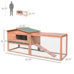 Rabbit Hutch 62 Outdoor Small Animal House with Run Elevated Main House Natural Wood - Image 3