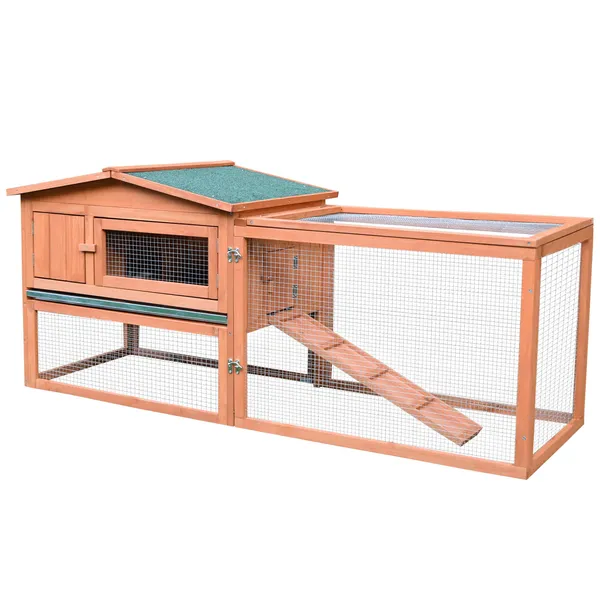 rabbit-hutch-62-outdoor-small-animal-house-with-run-elevated-main-house-natural-wood.webp Rabbit Hutch 62 Outdoor Small Animal House with Run Elevated Main House Natural Wood - Image 1
