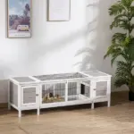 Rabbit Hutch, Bunny Cage, Guinea Pig House with Pull-Out Tray, and Divided Board for Indoor, White - Image 2