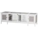 Rabbit Hutch, Bunny Cage, Guinea Pig House with Pull-Out Tray, and Divided Board for Indoor, White