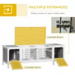 Rabbit Hutch, Bunny Cage, Guinea Pig House with Pull-Out Tray, and Divided Board for Indoor, White - Image 5