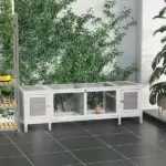 Rabbit Hutch, Bunny Cage, Guinea Pig House with Pull-Out Tray, and Divided Board for Indoor, White - Image 10