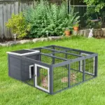 Rabbit Hutch Bunny Cage with Openable Main House, Indoor Outdoor Waterproof Rabbit House for Small Animals, Gray - Image 2