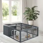 Rabbit Hutch Bunny Cage with Openable Main House, Indoor Outdoor Waterproof Rabbit House for Small Animals, Gray - Image 10