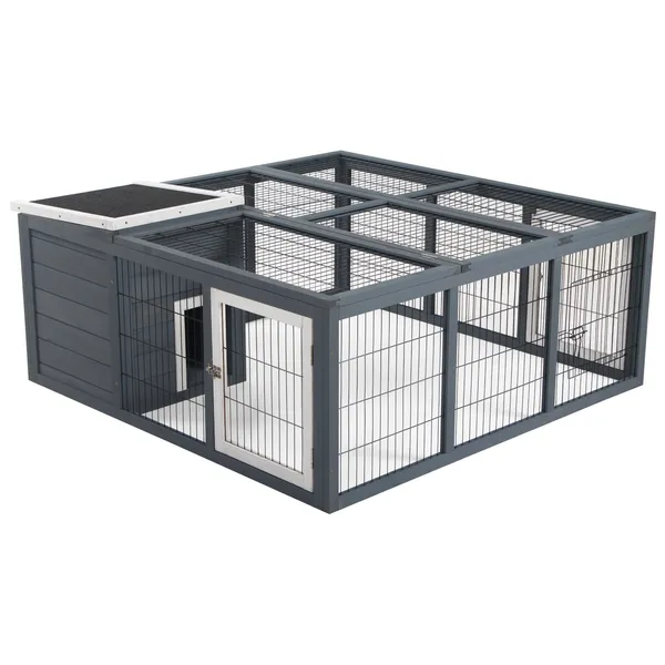 rabbit-hutch-bunny-cage-with-openable-main-house-indoor-outdoor-waterproof-rabbit-house-for-small-animals-gray.webp Rabbit Hutch Bunny Cage with Openable Main House, Indoor Outdoor Waterproof Rabbit House for Small Animals, Gray - Image 1